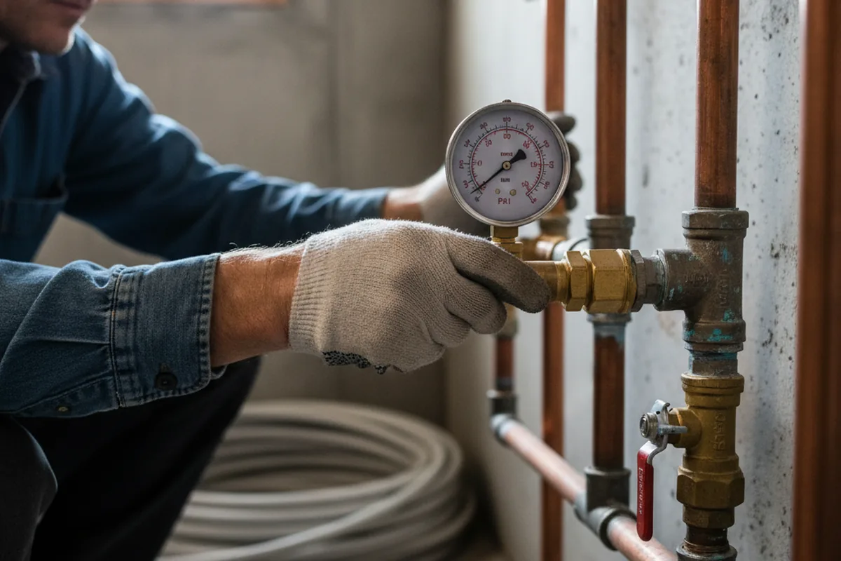 Pressure testing a repaired line during Water Line Repair in Issue